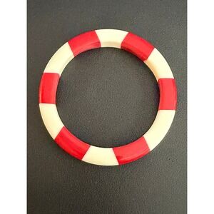Vintage Bangle Bracelet Acrylic Red Cream Nautical Stripe